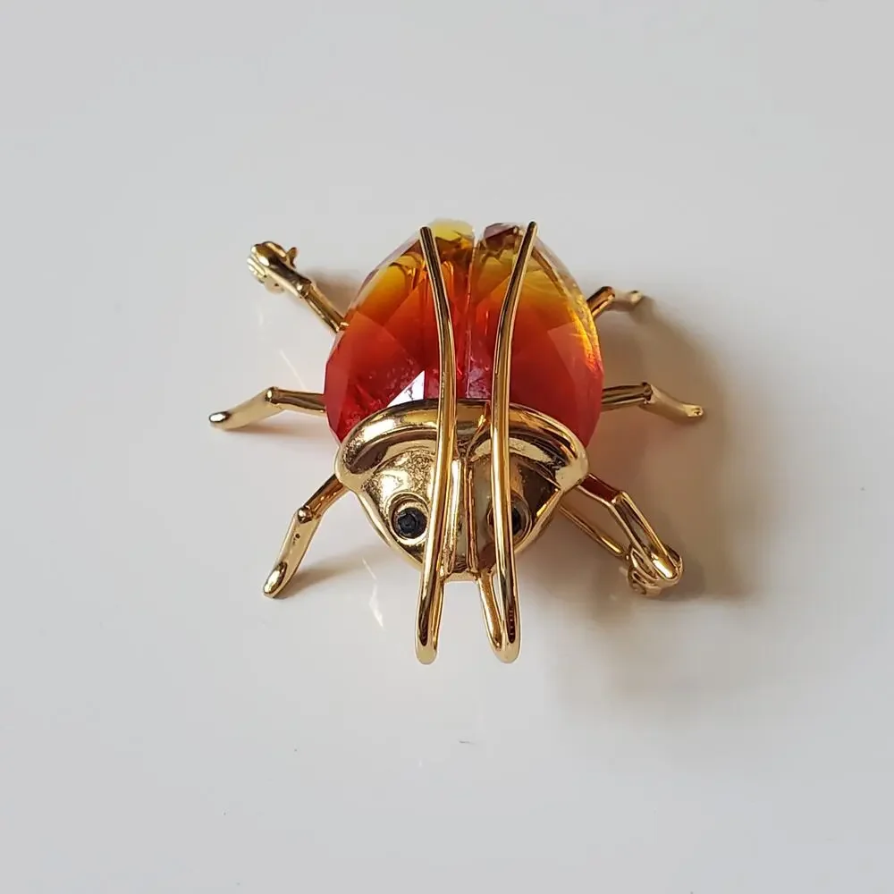 Swarovski Paradise Bugs Small Fire Opal Crystal Beetle Brooch Pin Chipped